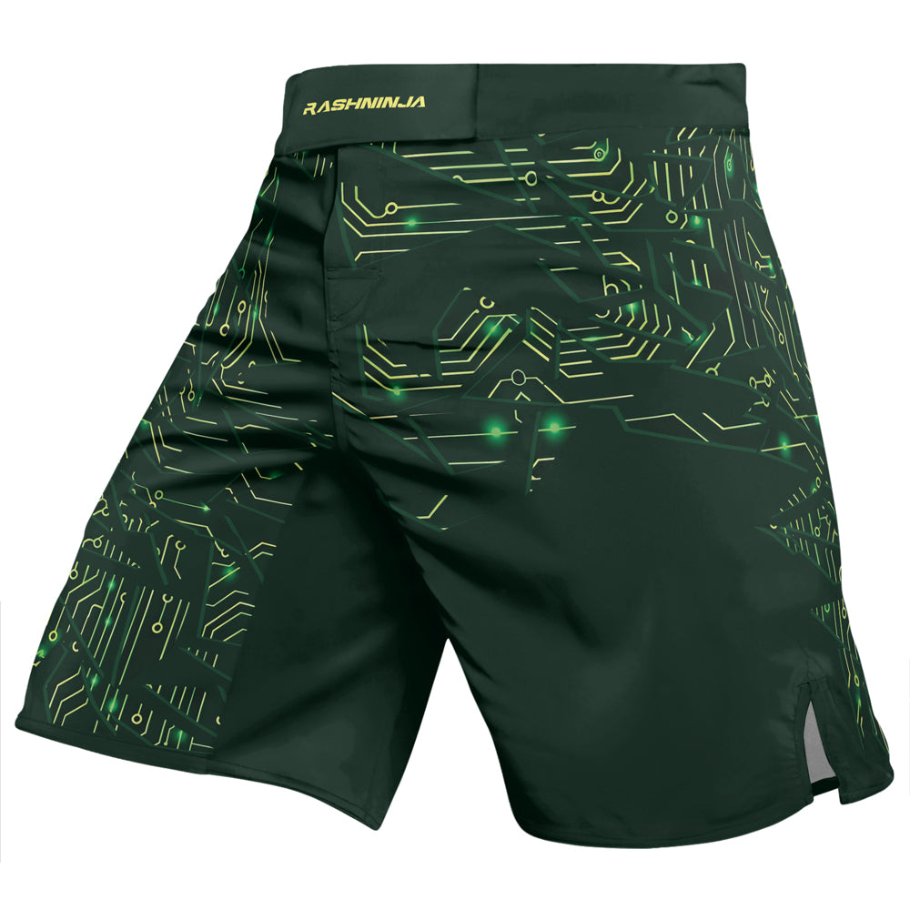 Rashninja Green Cyber Circuit Men's Fight Shorts