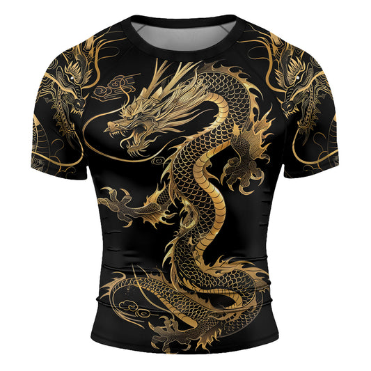 Rashninja Golden Dragon Black Men's Short Sleeve Rash Guard