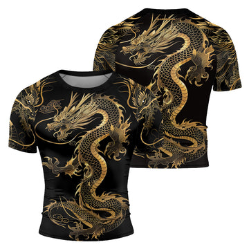 Rashninja Golden Dragon Black Men's Short Sleeve Rash Guard