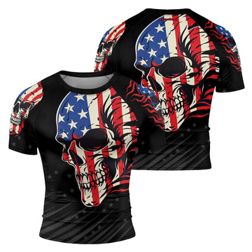 Rashninja American Patriot Skull Men's Short Sleeve Rash Guard