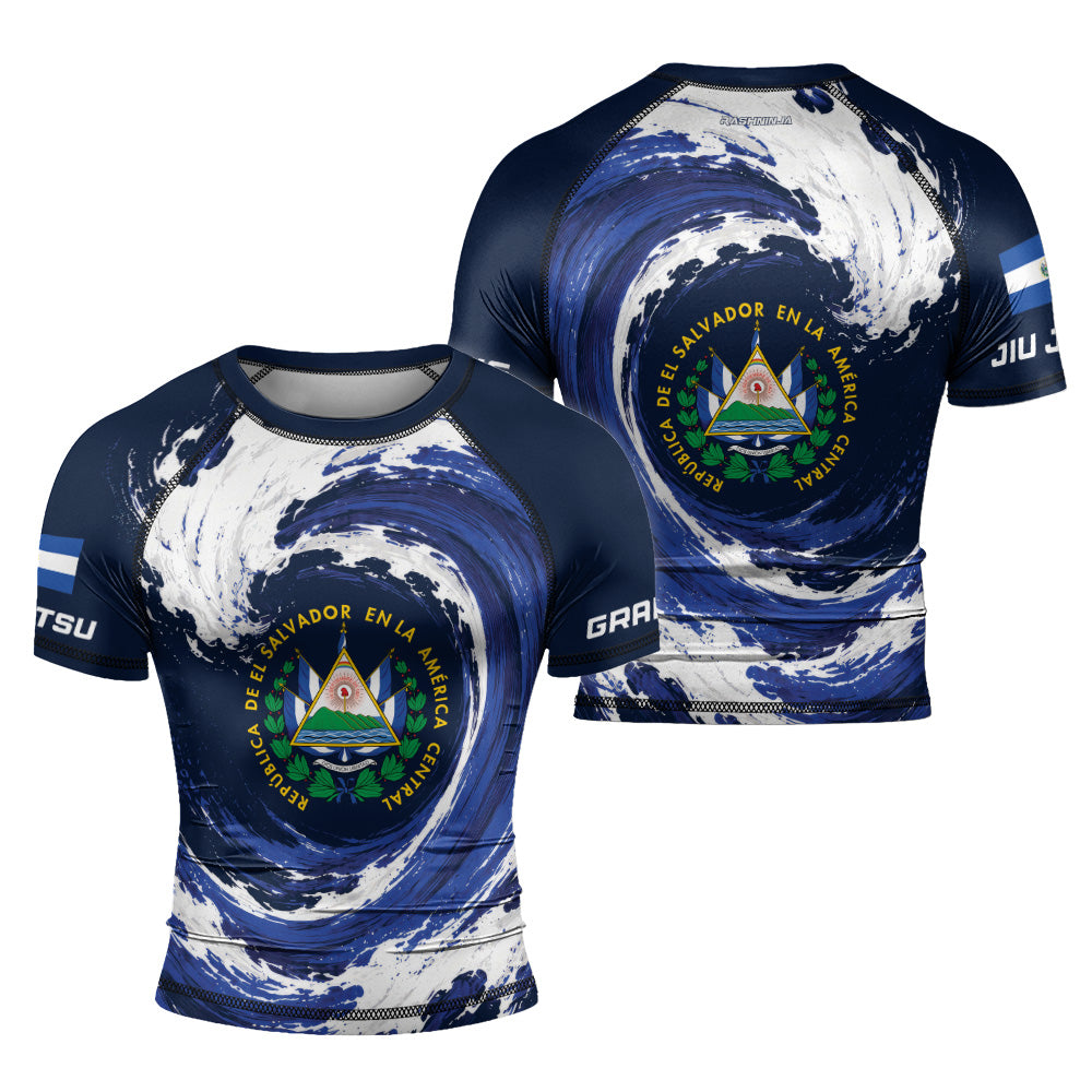 Rashninja Patriot El Salvador Flag Men's Short Sleeve Rash Guard