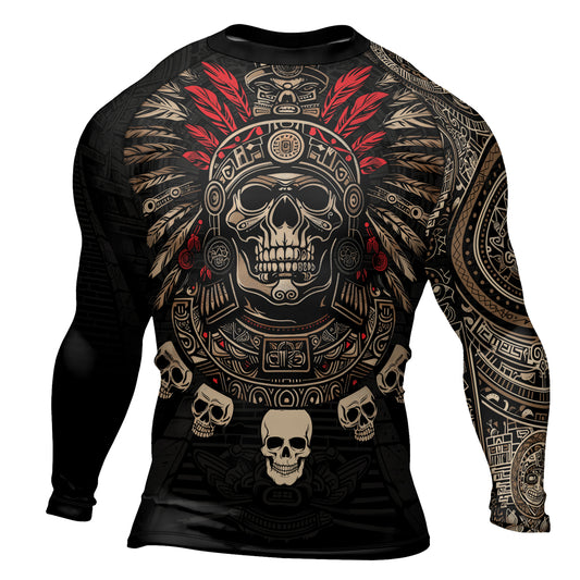 Rashninja Aztec Skull Feather Men's Long Sleeve Rash Guard