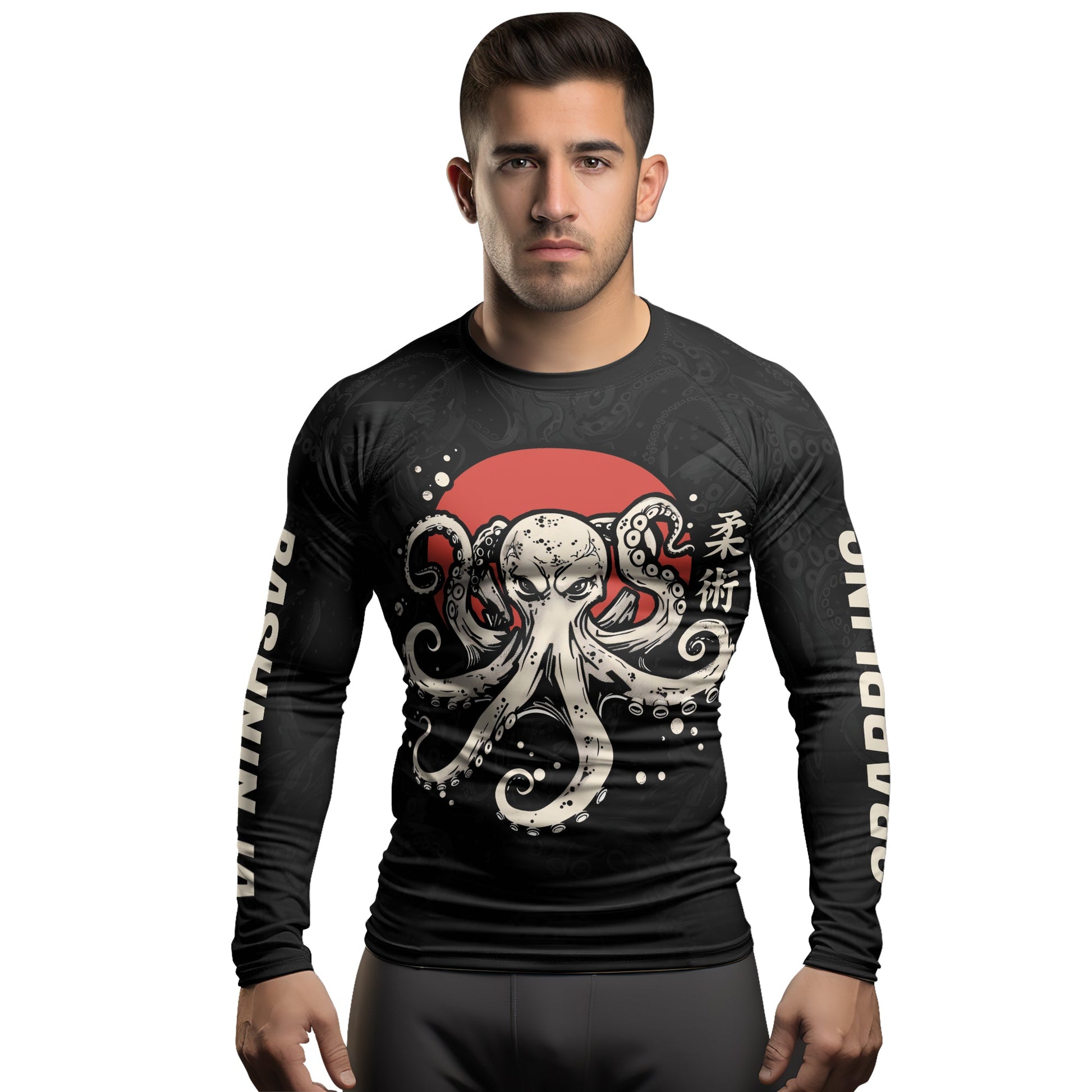 Rashninja Octopus Red Sun Men's Long Sleeve Rash Guard