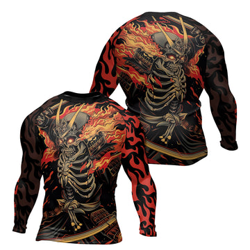 Rashninja Samurai Skull Flame Men's Long Sleeve Rash Guard