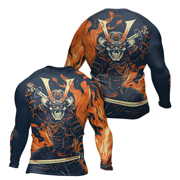 Rashninja Samurai Skull Flames Men's Long Sleeve Rash Guard