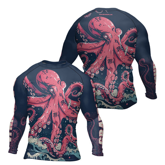 Rashninja Octopus Pink Kraken Men's Long Sleeve Rash Guard