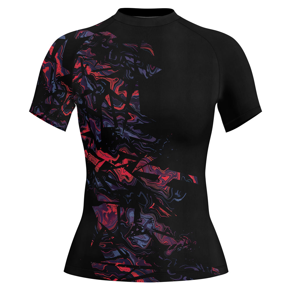 Rashninja Red Cyber Marble Women's Short Sleeve Rash Guard