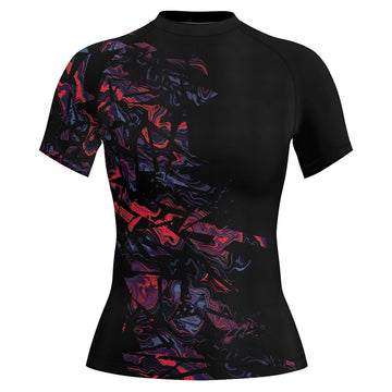 Rashninja Red Cyber Marble Women's Short Sleeve Rash Guard