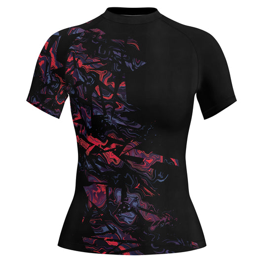 Rashninja Red Cyber Marble Women's Short Sleeve Rash Guard
