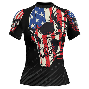 Rashninja American Patriot Skull Women's Short Sleeve Rash Guard