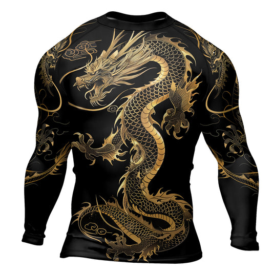 Rashninja Golden Dragon Black Men's Long Sleeve Rash Guard