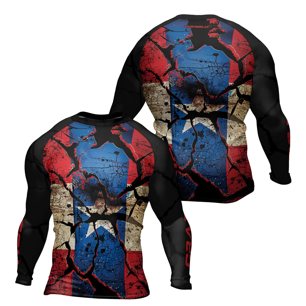 Rashninja Patriot Puerto Rico Flag Men's Long Sleeve Rash Guard
