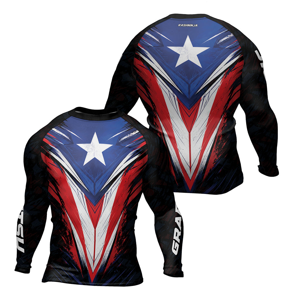 Rashninja Patriot Puerto Rico Flag Men's Long Sleeve Rash Guard
