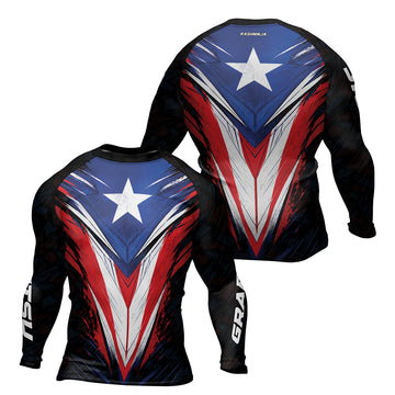 Rashninja Patriot Puerto Rico Flag Men's Long Sleeve Rash Guard