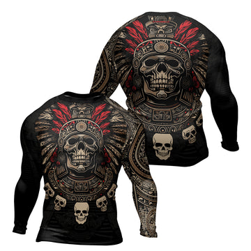 Rashninja Aztec Skull Feather Men's Long Sleeve Rash Guard