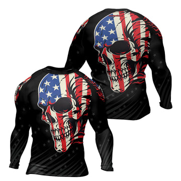Rashninja American Patriot Skull Men's Long Sleeve Rash Guard