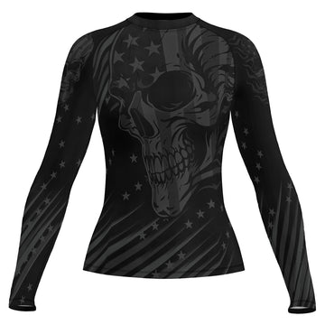 Rashninja Black Patriot Skull Women's Long Sleeve Rash Guard