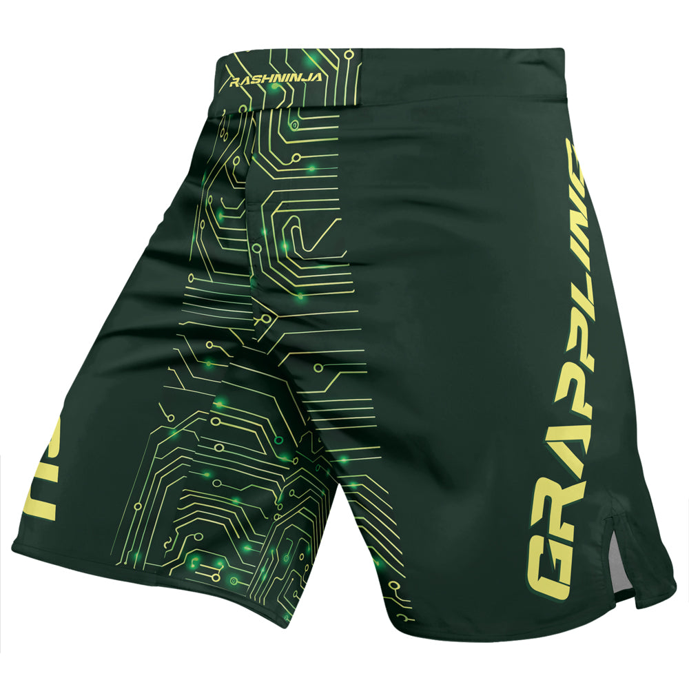 Rashninja Green Cyber Circuit Men's Fight Shorts