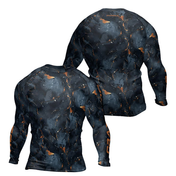 Rashninja Cyber Storm Marble Black Men's Long Sleeve Rash Guard