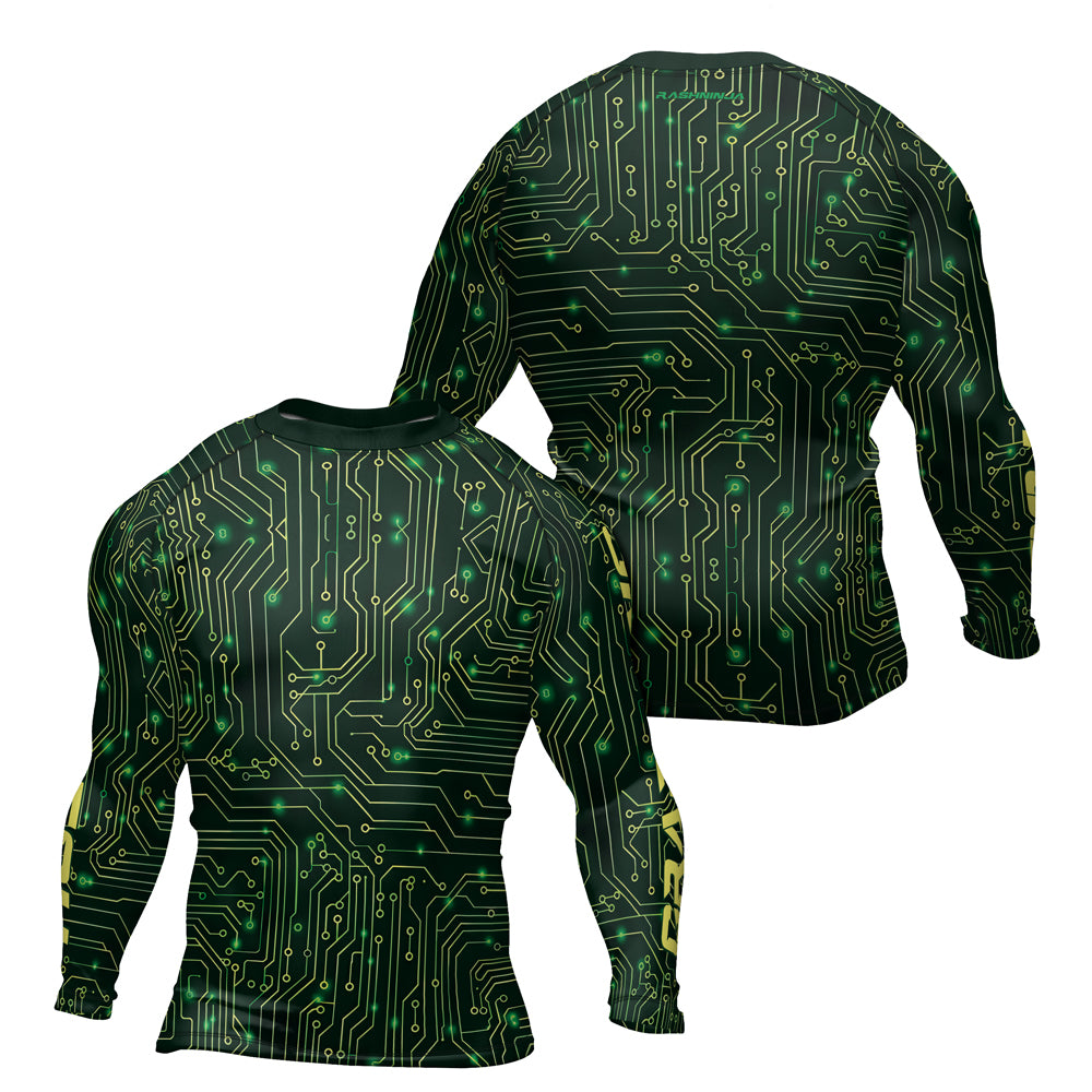 Rashninja Green Cyber Circuit Men's Long Sleeve Rash Guard