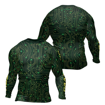 Rashninja Green Cyber Circuit Men's Long Sleeve Rash Guard