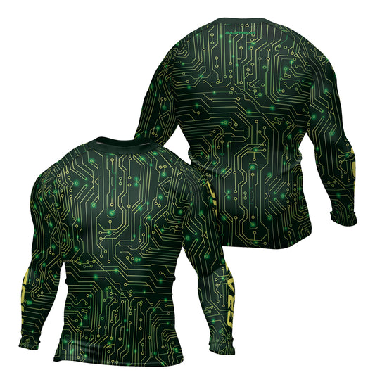 Rashninja Green Cyber Circuit Men's Long Sleeve Rash Guard