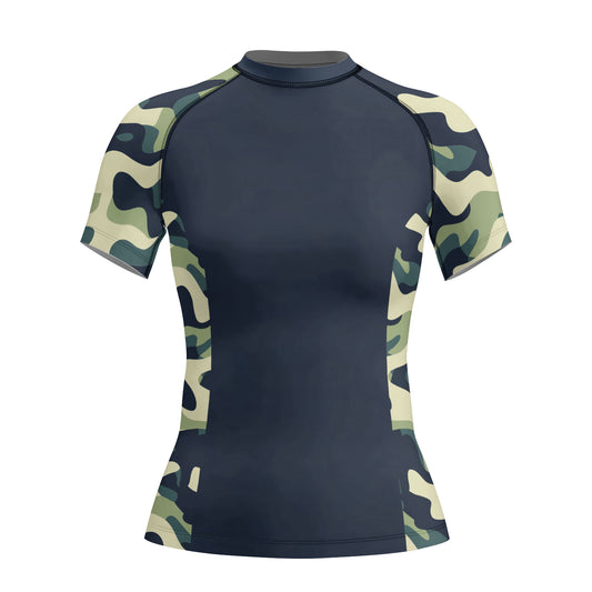 Rashninja Dark Green Camouflage Women's Short Sleeve Rash Guard