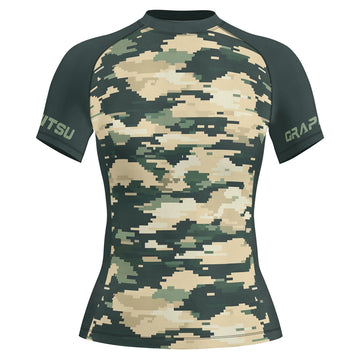 Rashninja Digital Green Camouflage Women's Short Sleeve Rash Guard