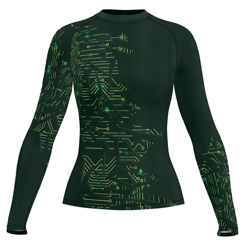 Rashninja Green Cyber Circuit Women's Long Sleeve Rash Guard