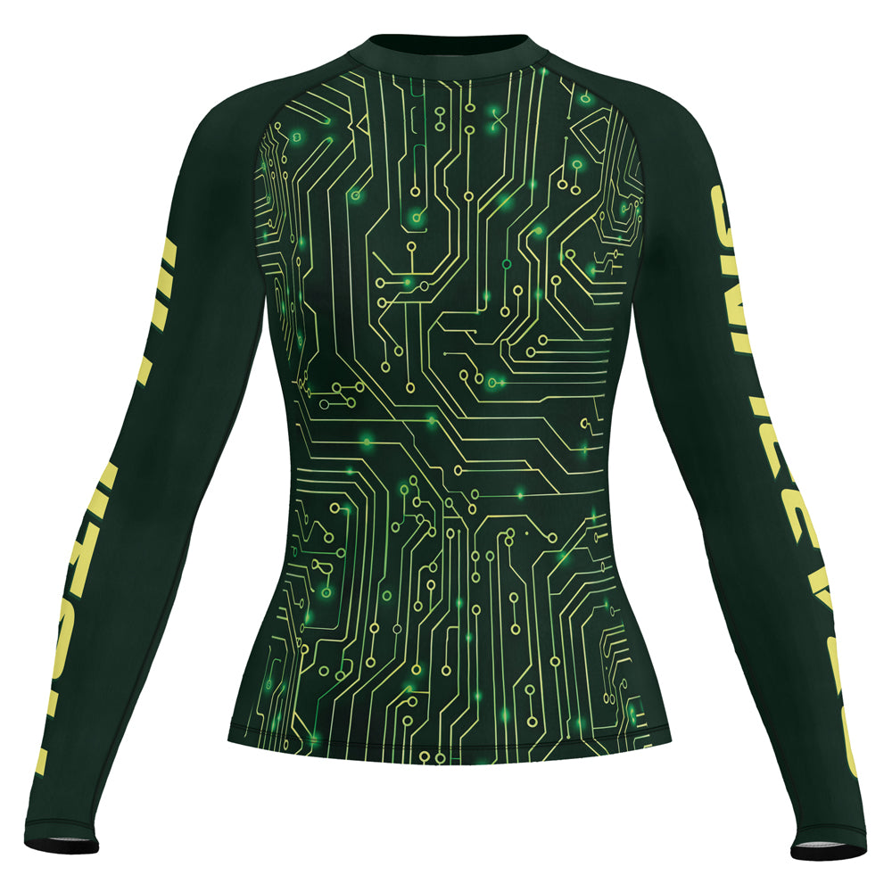 Rashninja Green Cyber Circuit Women's Long Sleeve Rash Guard