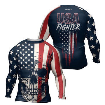 Rashninja USA Fighter Skull Men's Long Sleeve Rash Guard