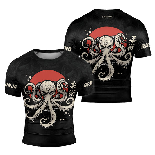 Rashninja Octopus Red Sun Men's Short Sleeve Rash Guard