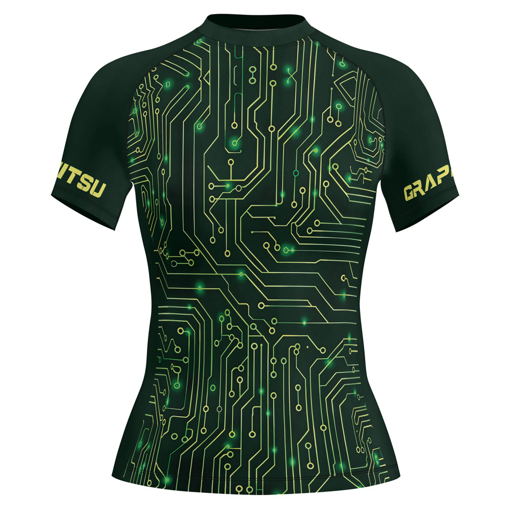 Rashninja Green Cyber Circuit Women's Short Sleeve Rash Guard