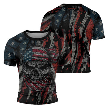 Rashninja Patriot Skull Bandana Men's Short Sleeve Rash Guard