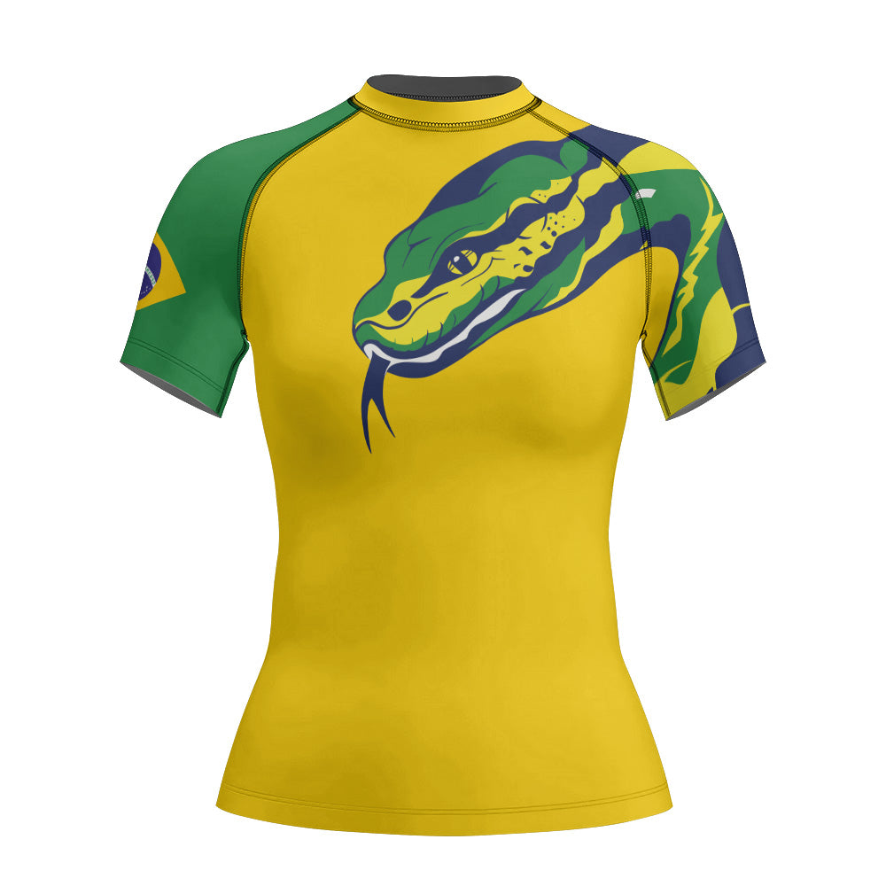Rashninja Patriot Brazil Flag Women's Short Sleeve Rash Guard