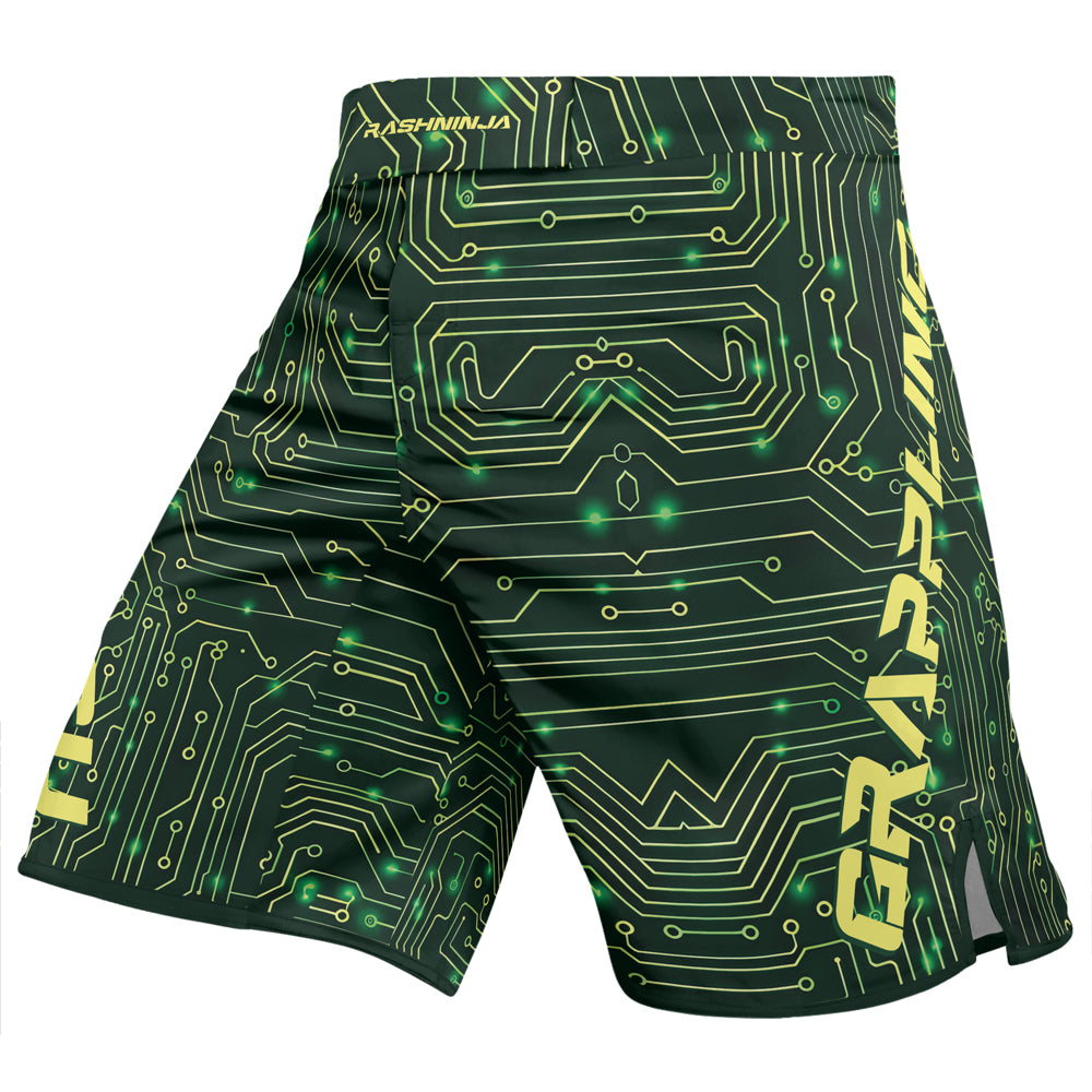 Rashninja Green Cyber Circuit Men's Fight Shorts