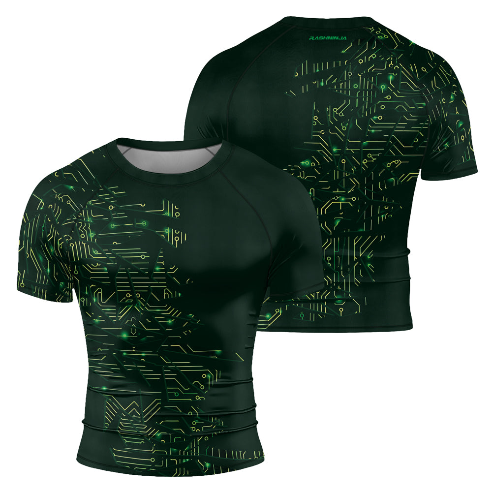 Rashninja Green Cyber Circuit Men's Short Sleeve Rash Guard