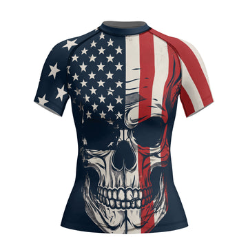 Rashninja USA Fighter Skull Women's Short Sleeve Rash Guard