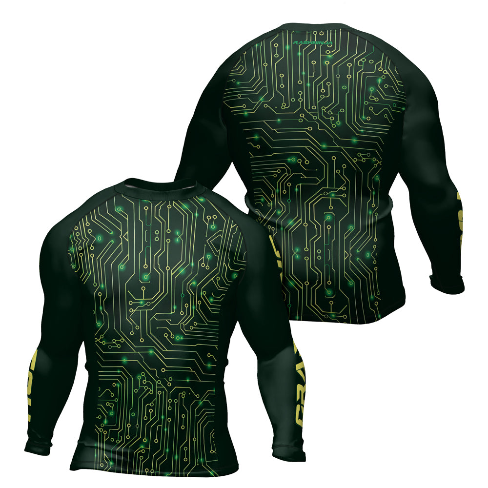Rashninja Green Cyber Circuit Men's Long Sleeve Rash Guard