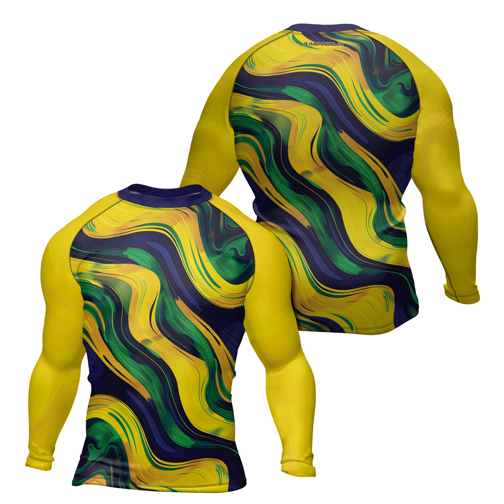 Rashninja Patriot Brazil Flag Men's Long Sleeve Rash Guard