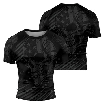 Rashninja Black Patriot Skull Men's Short Sleeve Rash Guard