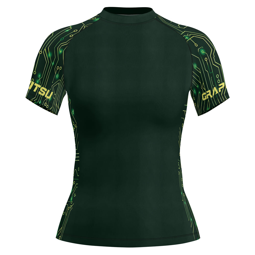 Rashninja Green Cyber Circuit Women's Short Sleeve Rash Guard