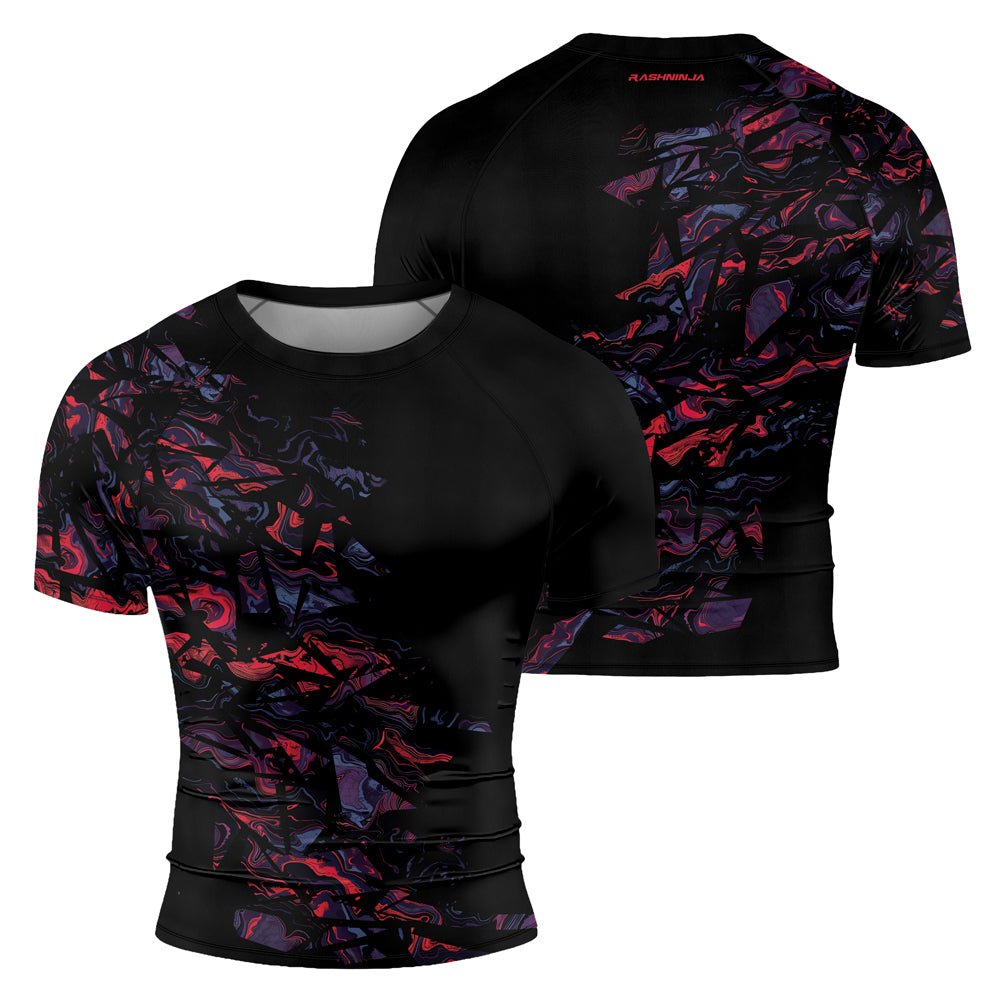 Rashninja Red Cyber Marble Men's Short Sleeve Rash Guard