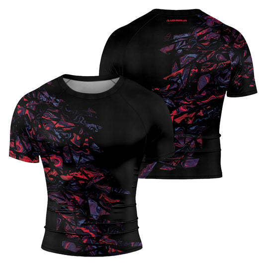 Rashninja Red Cyber Marble Men's Short Sleeve Rash Guard