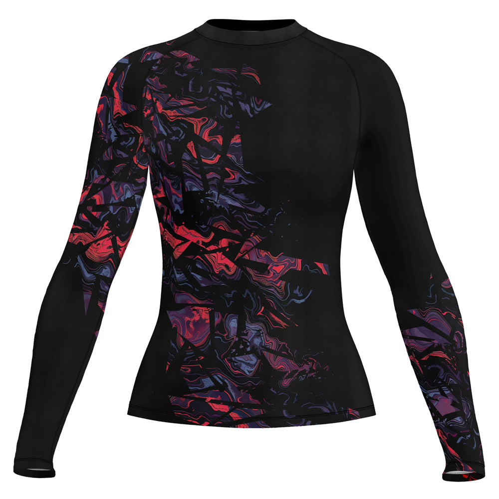 Rashninja Red Cyber Marble Women's Long Sleeve Rash Guard