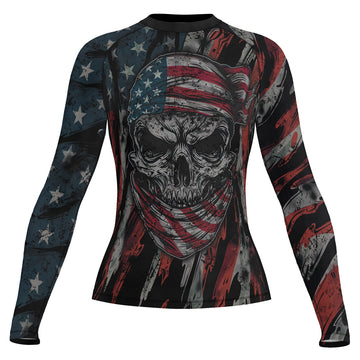 Rashninja Patriot Skull Bandana Women's Long Sleeve Rash Guard