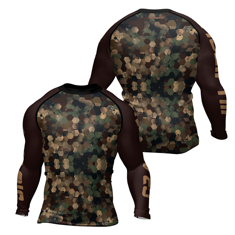 Rashninja Military Hexagon Camouflage Men's Long Sleeve Rash Guard