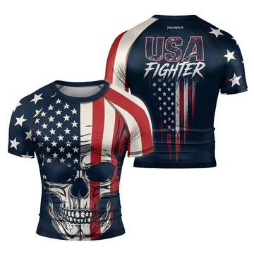 Rashninja USA Fighter Skull Men's Short Sleeve Rash Guard