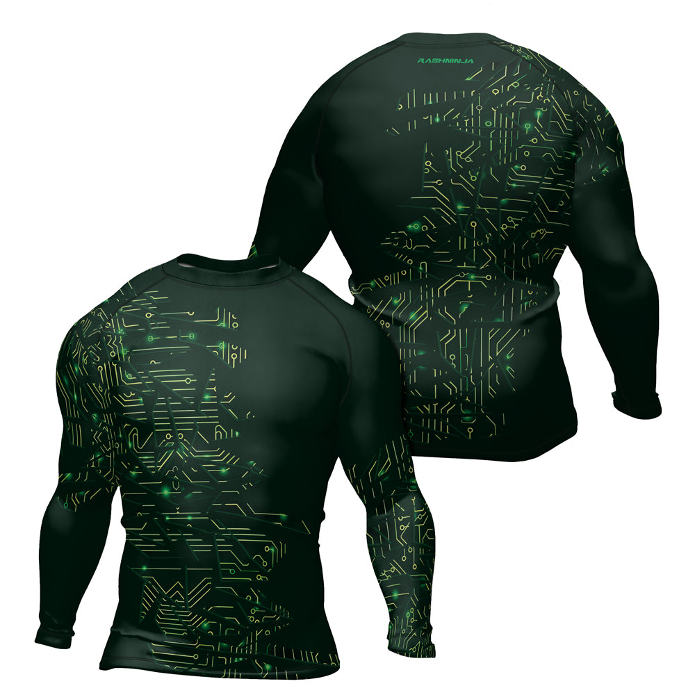 Rashninja Green Cyber Circuit Men's Long Sleeve Rash Guard