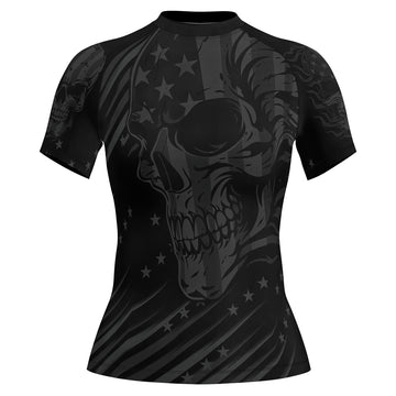 Rashninja Black Patriot Skull Women's Short Sleeve Rash Guard